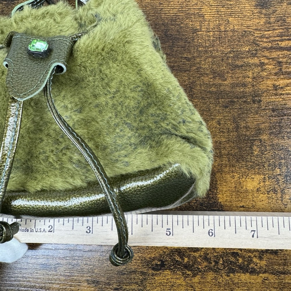 Unique Vintage Sobea leather & Sherpa drawstring mini bag with bracelet strap - Picture 12 of 16